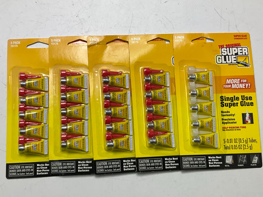 5 PACKS - SUPER GLUE 15175 Instant Adhesive Single Use Super Glue Mini Tubes