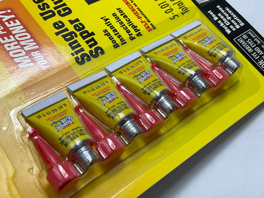 5 PACKS - SUPER GLUE 15175 Instant Adhesive Single Use Super Glue Mini Tubes