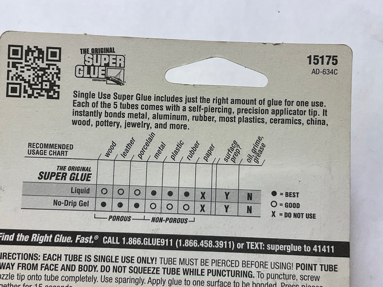 5 PACKS - SUPER GLUE 15175 Instant Adhesive Single Use Super Glue Mini Tubes