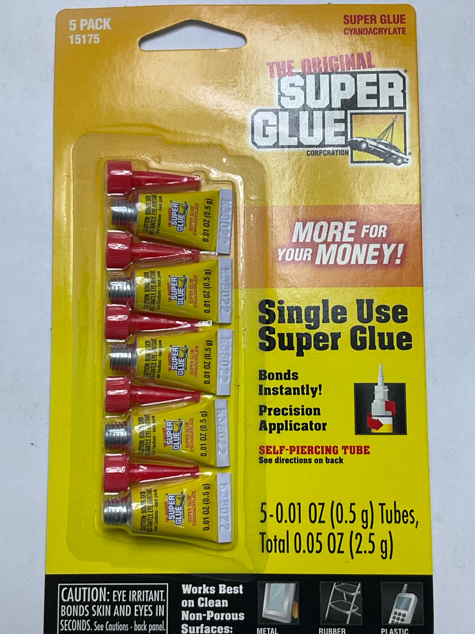 SUPER GLUE 15175 Instant Adhesive Single Use Super Glue Mini Tubes, 5 Pack