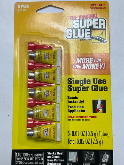 SUPER GLUE 15175 Instant Adhesive Single Use Super Glue Mini Tubes, 5 Pack