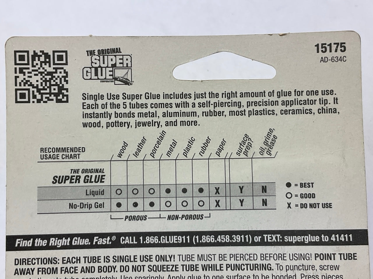 SUPER GLUE 15175 Instant Adhesive Single Use Super Glue Mini Tubes, 5 Pack