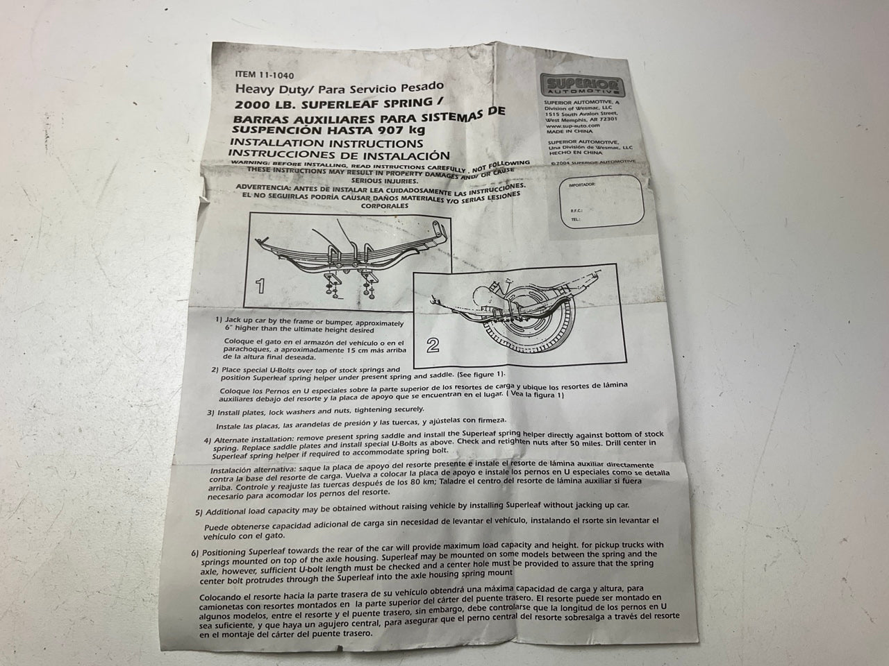 Superior 11-1040 Leaf Spring Helper Over Leaf Overload Spring +2,000 Lbs Payload