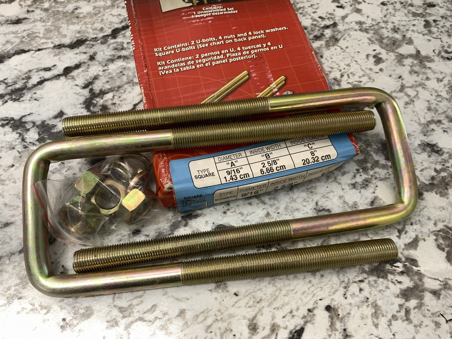 Superior 13-0160A Leaf Springs U-Bolt Kit 9/16'' D X 2 5/8'' Width  X 8'' Long