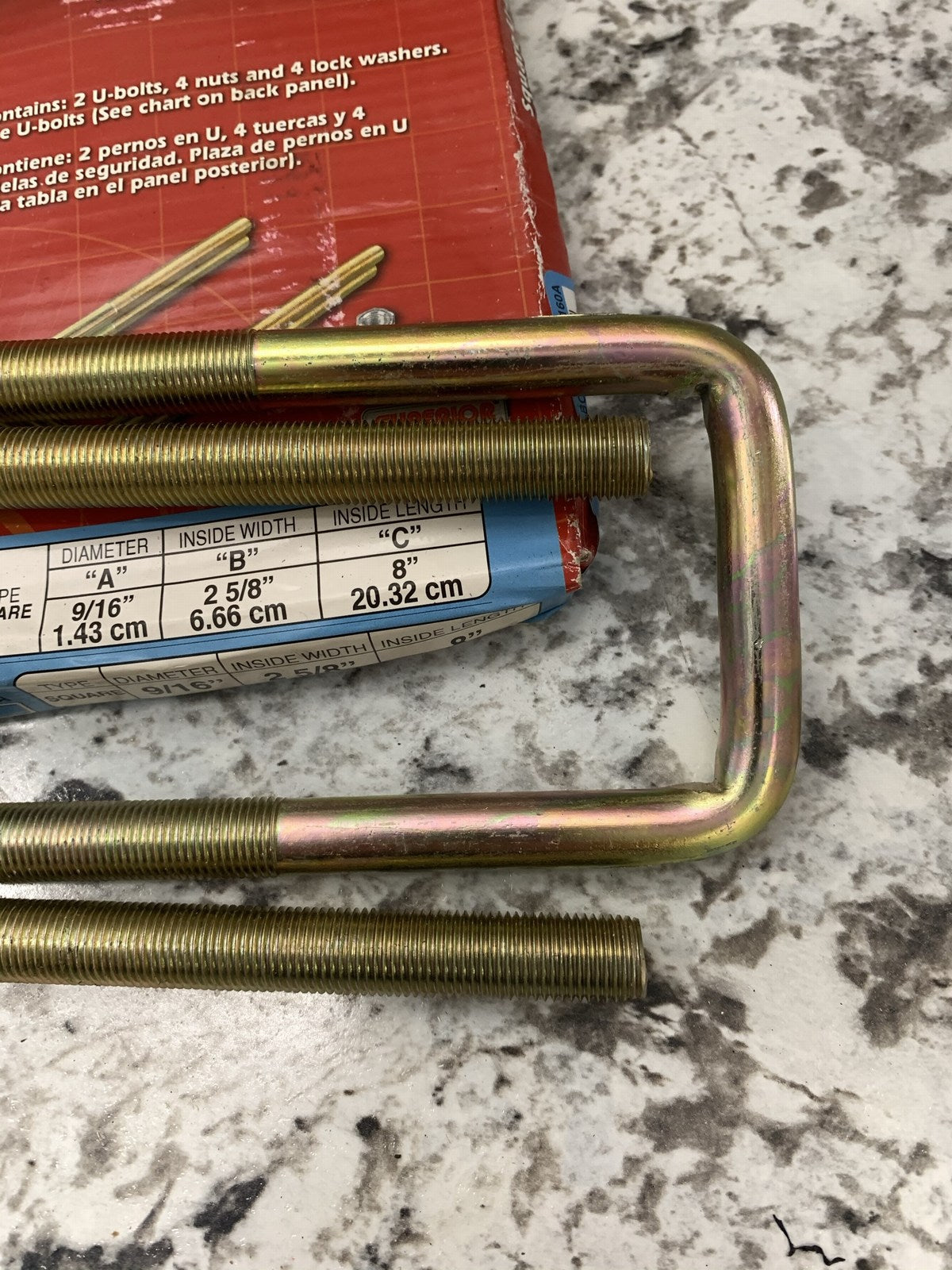 Superior 13-0160A Leaf Springs U-Bolt Kit 9/16'' D X 2 5/8'' Width  X 8'' Long