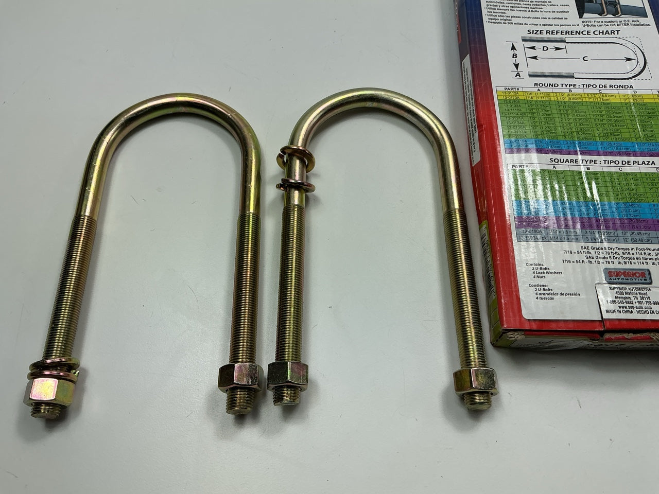 Superior 13-0180A Round U-Bolt Kit Leaf Spring U Bolts 2-7/8 X 7'', Pair