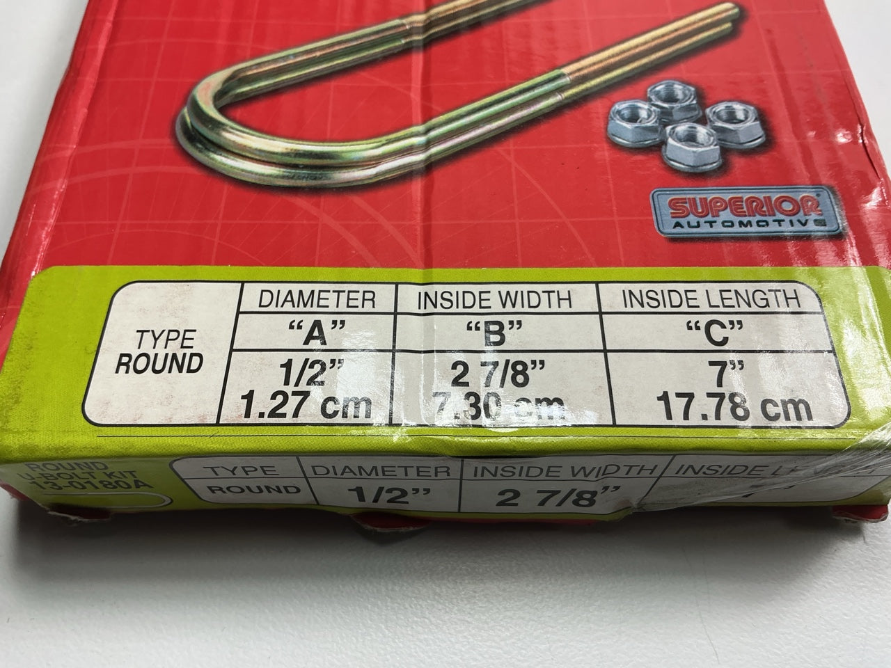 Superior 13-0180A Round U-Bolt Kit Leaf Spring U Bolts 2-7/8 X 7'', Pair