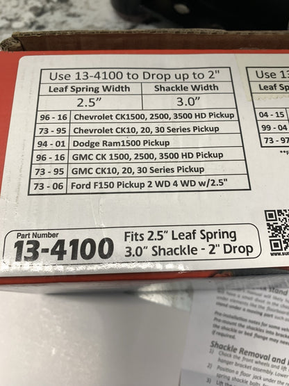 SUPERIOR 13-4100 Rear Lower Shackle Kit, 2'' Drop, 2.5'' Leaf Spring, 3.0'' Shackle