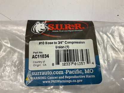 SUR-R AC11034 #10 Hose To 3/4'' Compression Union For A/C Compressor Line
