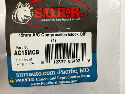 Sur-r AC15MCB Straight 15mm A/C Compression Metric Block Off Fitting Kit