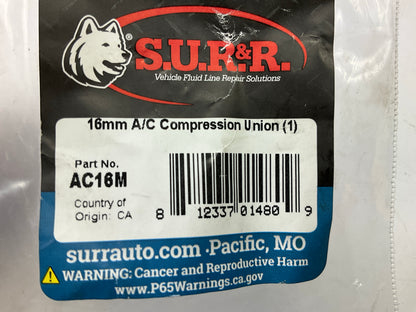 SUR-R AC16M 16mm Straight A/C Compression Union Fitting - Quick A/C Line Repair