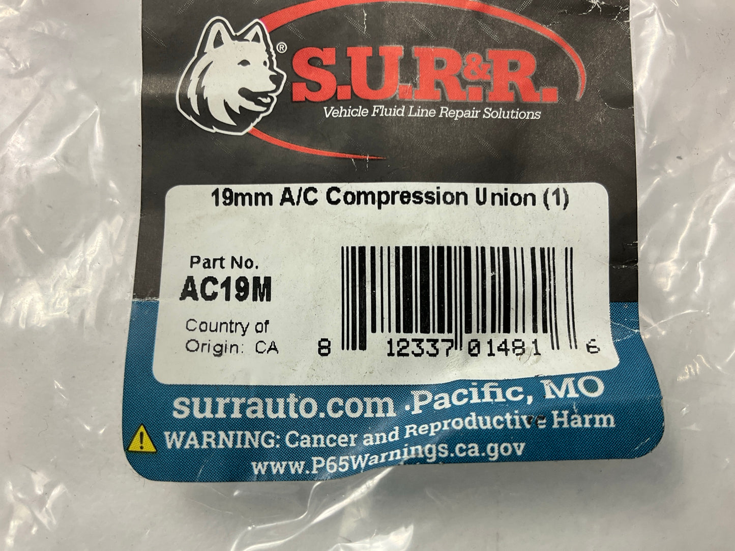 SUR-R Auto Parts AC19M 19mm A/C Compression Union