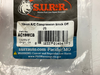 SUR-R AC19MCB Straight 19mm A/C Compression Metric Block Off Fitting Kit