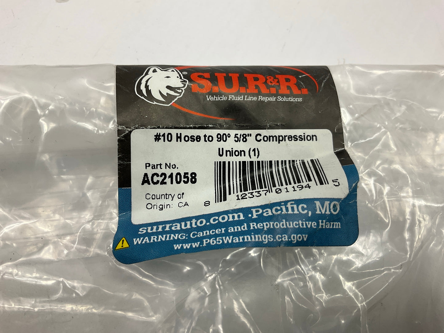 SUR-R AC21058 A/C Compressor Line #10 Hose To 90° 5/8'' Compression Fitting