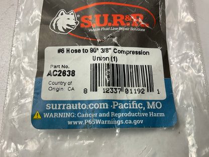 Sur&R AC2638 #6 A/C Hose To 90° 3/8'' Compression Union Fitting Adapter