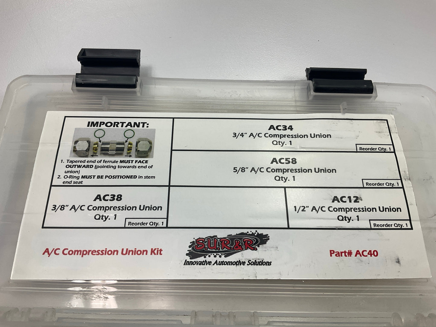 SUR-R AC40 A/C Line Repair Kit Compression Union 3/8'' , 1/2'' , 5/8'' , & 3/4'' Kit