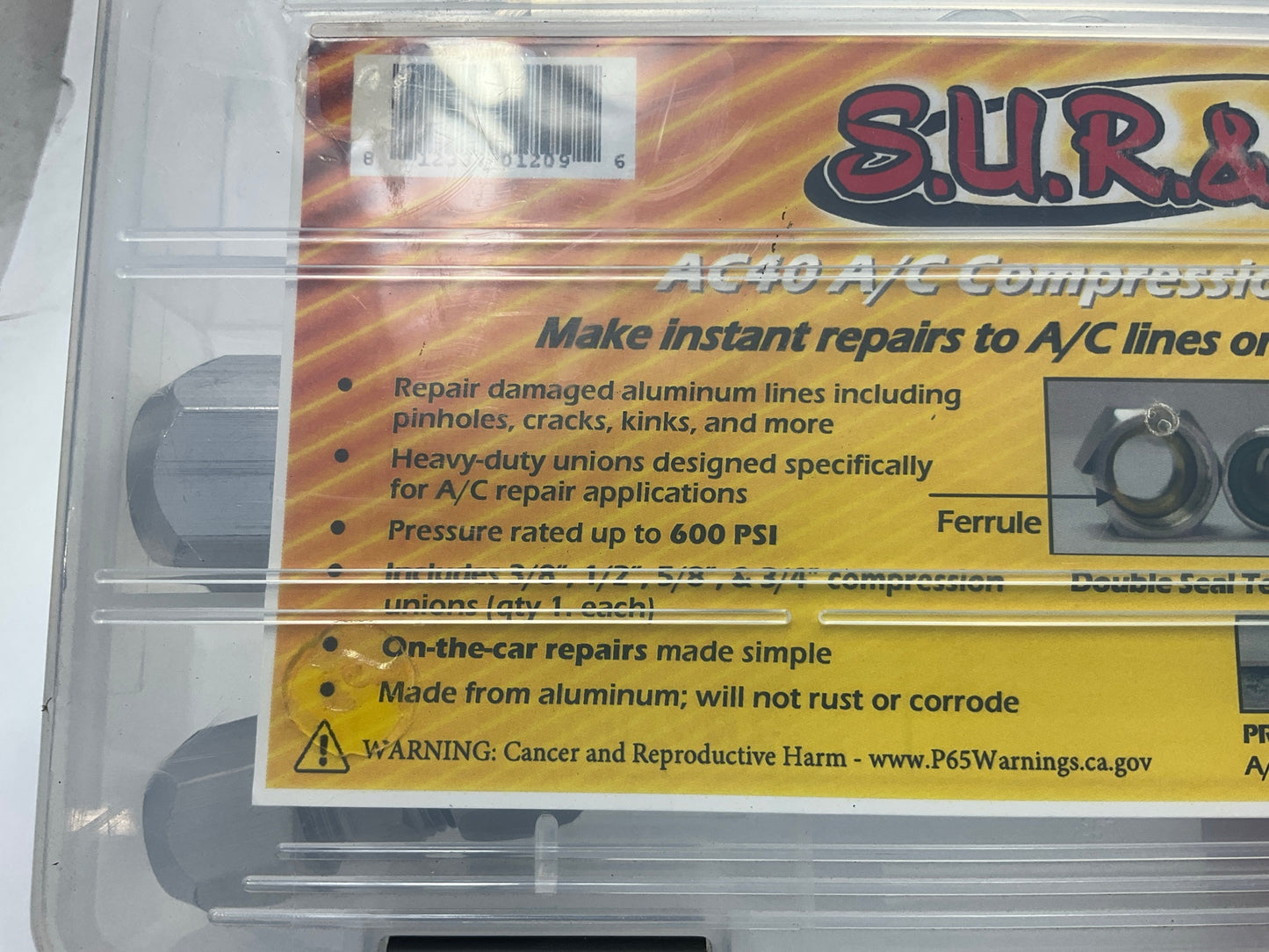 SUR-R AC40 A/C Line Repair Kit Compression Union 3/8'' , 1/2'' , 5/8'' , & 3/4'' Kit
