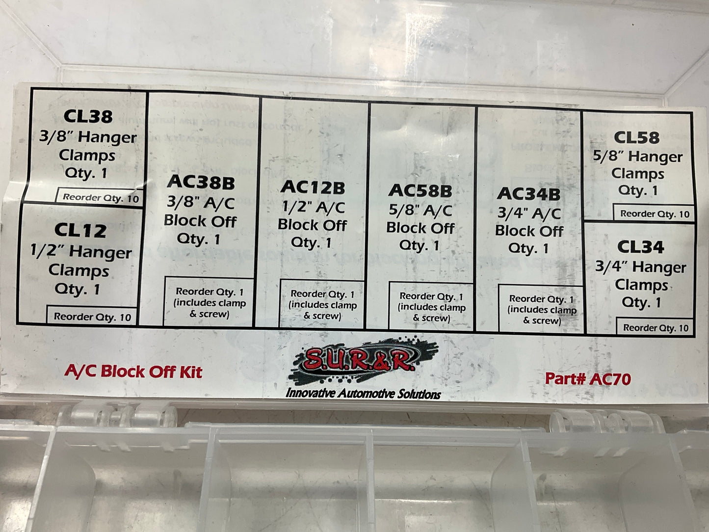 SUR-R Auto Parts AC70 A/C Block Off Kit 3/8'',1/2'', 5/8'', & 3/4'' SAE Size
