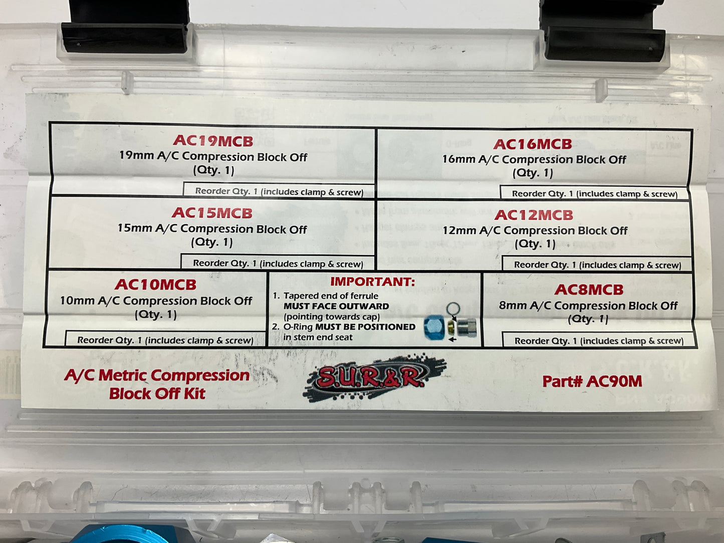 SUR&R AC90M Metric A/C Compression Block Off Kit
