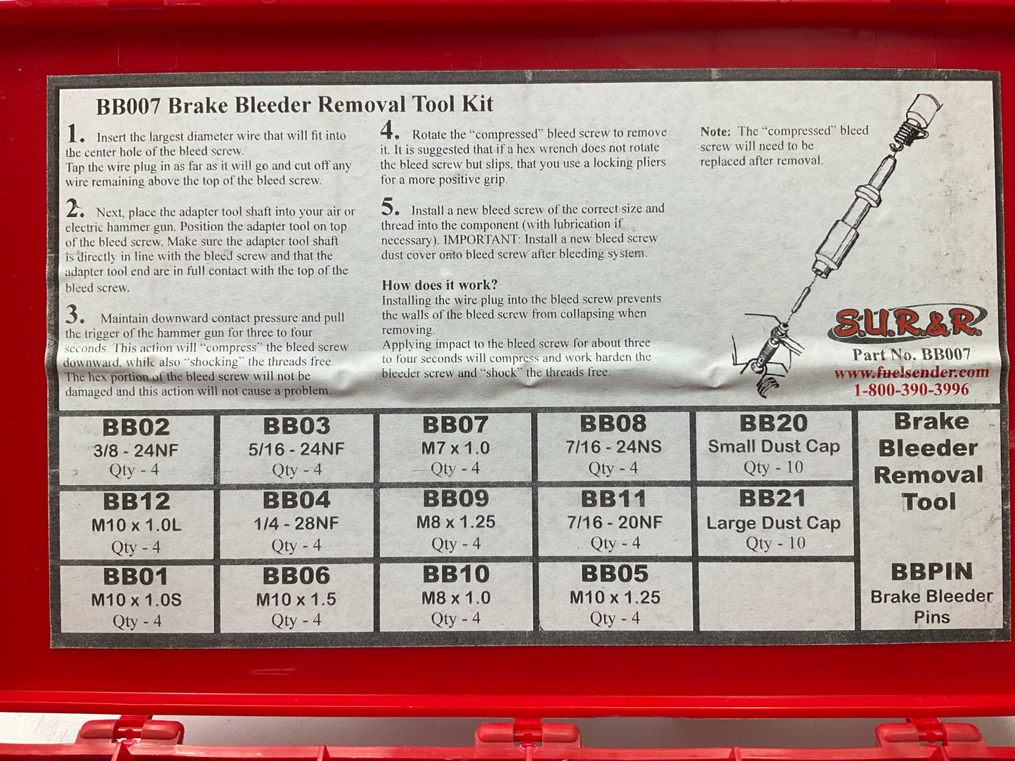 SUR-R BB007 77 Piece Brake Bleeder Removal Tool Kit