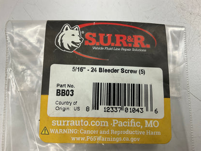 5 / Pack - SUR-R BB03 5/16''-24 Bleeder Screw,  5/16-24NF