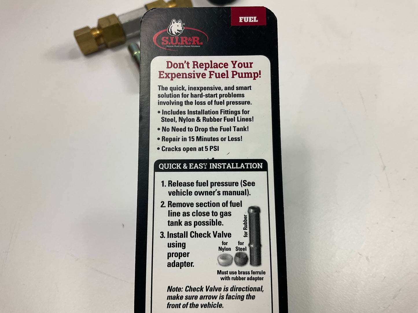 SUR-R CKV5 Premium 5/16'' Fuel Line Check Valve (Works W/ Steel, Nylon Or Rubber)