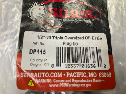 S.U.R.&R. DP115 1/2''-20 Triple Oversized Oil Drain Plug, 5 / PACK