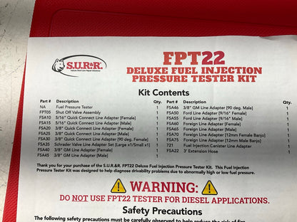 S.U.R&R FPT22 Deluxe Fuel Injection Pressure Tester Tool Kit Set