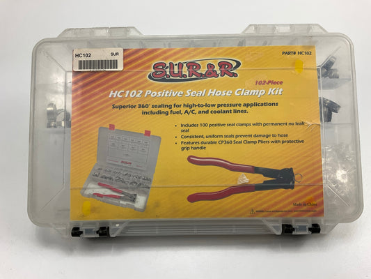 SUR&R HC102 100pc Positive Seal Hose Clamp Set With Clamp Plier Tool