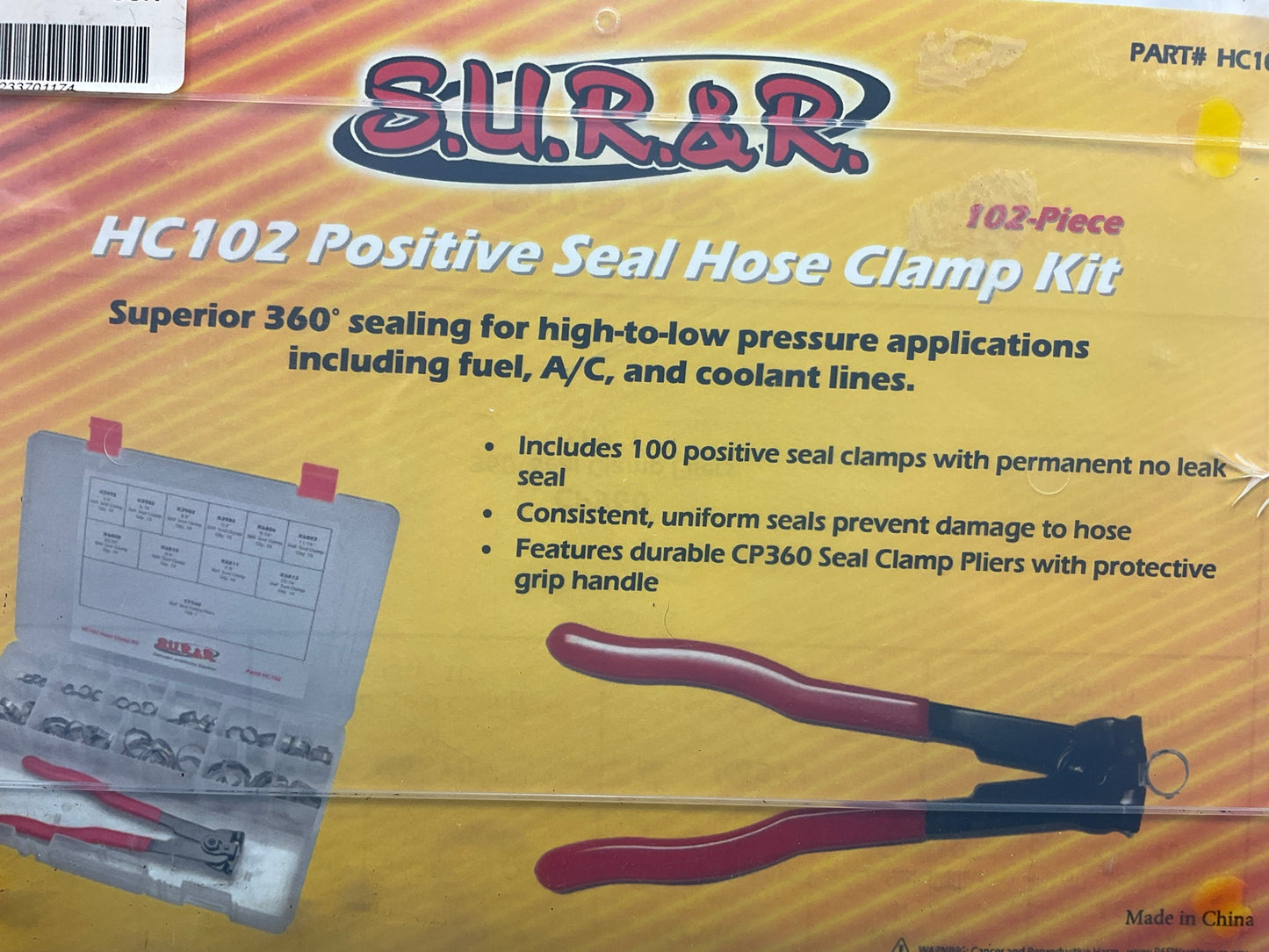 SUR&R HC102 100pc Positive Seal Hose Clamp Set With Clamp Plier Tool
