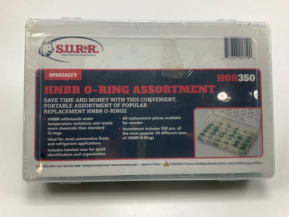 SUR-R HOR350 HNBR O-Ring Seal Assortment Kit, Metric & SAE, 350 Pack