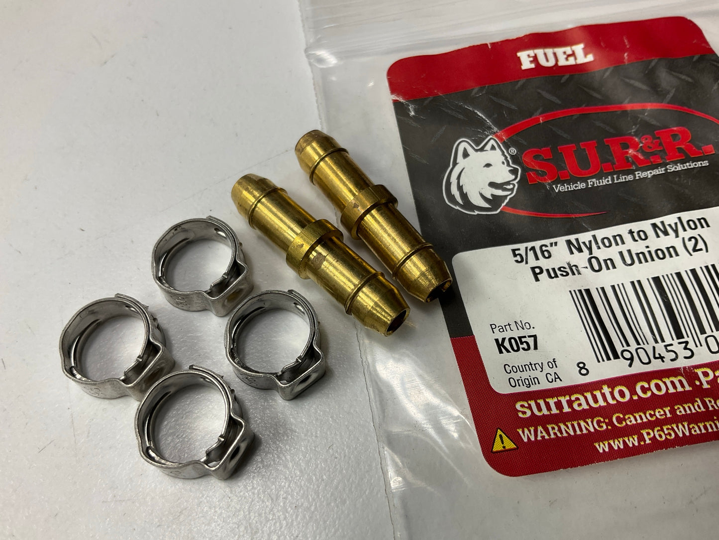 2 / Pack - SUR&R K057 5/16'' Nylon To Nylon Push-On Fuel Line Union Fittings