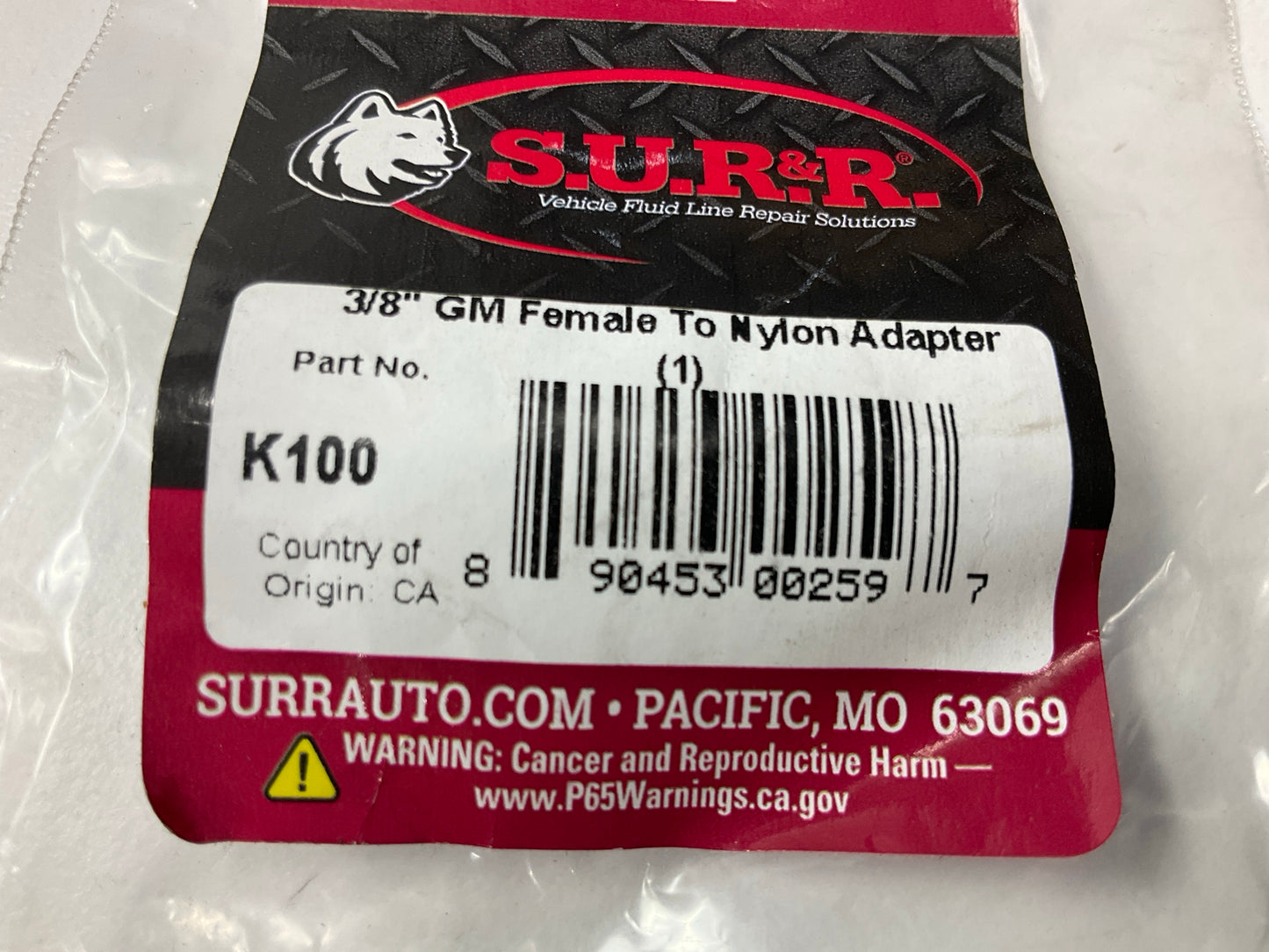 SUR&R Auto Parts K100 3/8'' GM Female M16-1.50 To Nylon Adpter Fuel Line Repair
