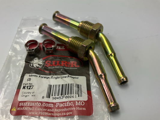 (2) SUR&R K127 5/16-14mm Adapter Angled Line Adaptor For Plastic Fuel Line
