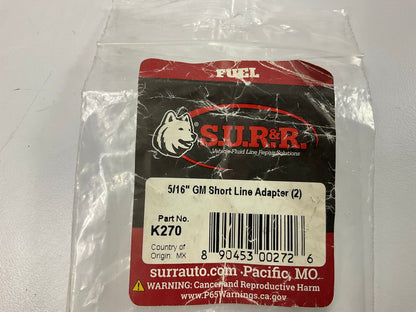 2/ Pack - SUR&R K270 5/16'' GM Chevy Short Fuel Line Adapter Fitting