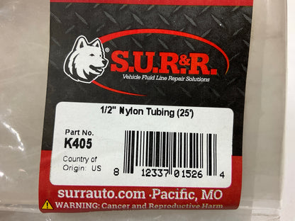 SUR & R K405 1/2'' Nylon Fuel Line Tubing (25' Roll) Use For 1/2'' & 12mm Repairs