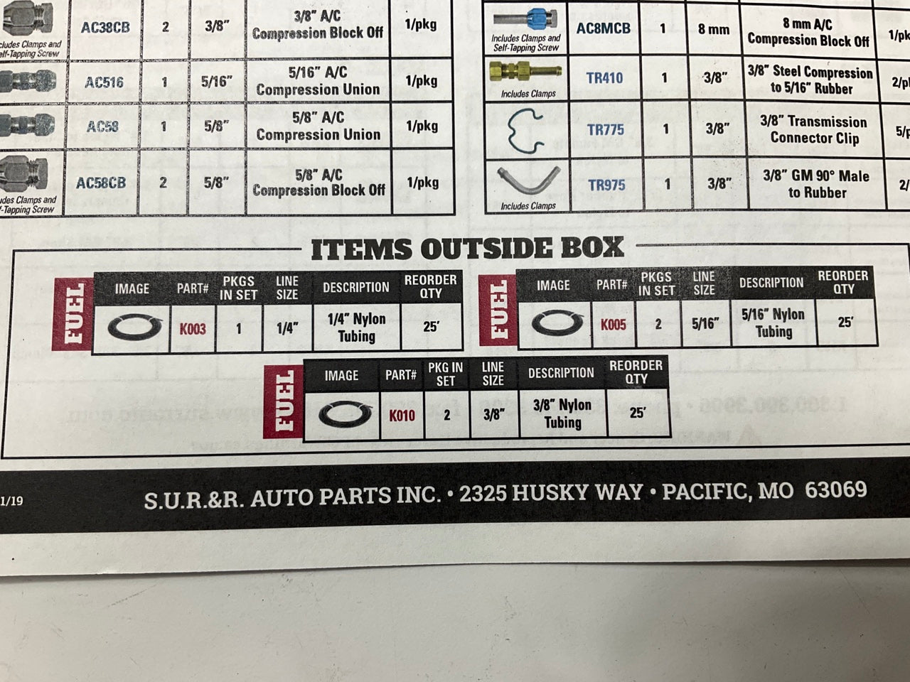 SUR-R POG1 Fuel A/C, Tubing Tube Fittings Repair Kit, Inventory Assortment Pack