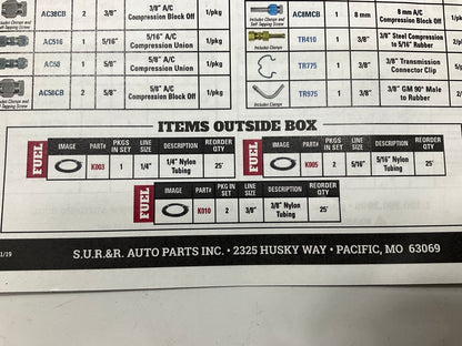 SUR-R POG1 Fuel A/C, Tubing Tube Fittings Repair Kit, Inventory Assortment Pack