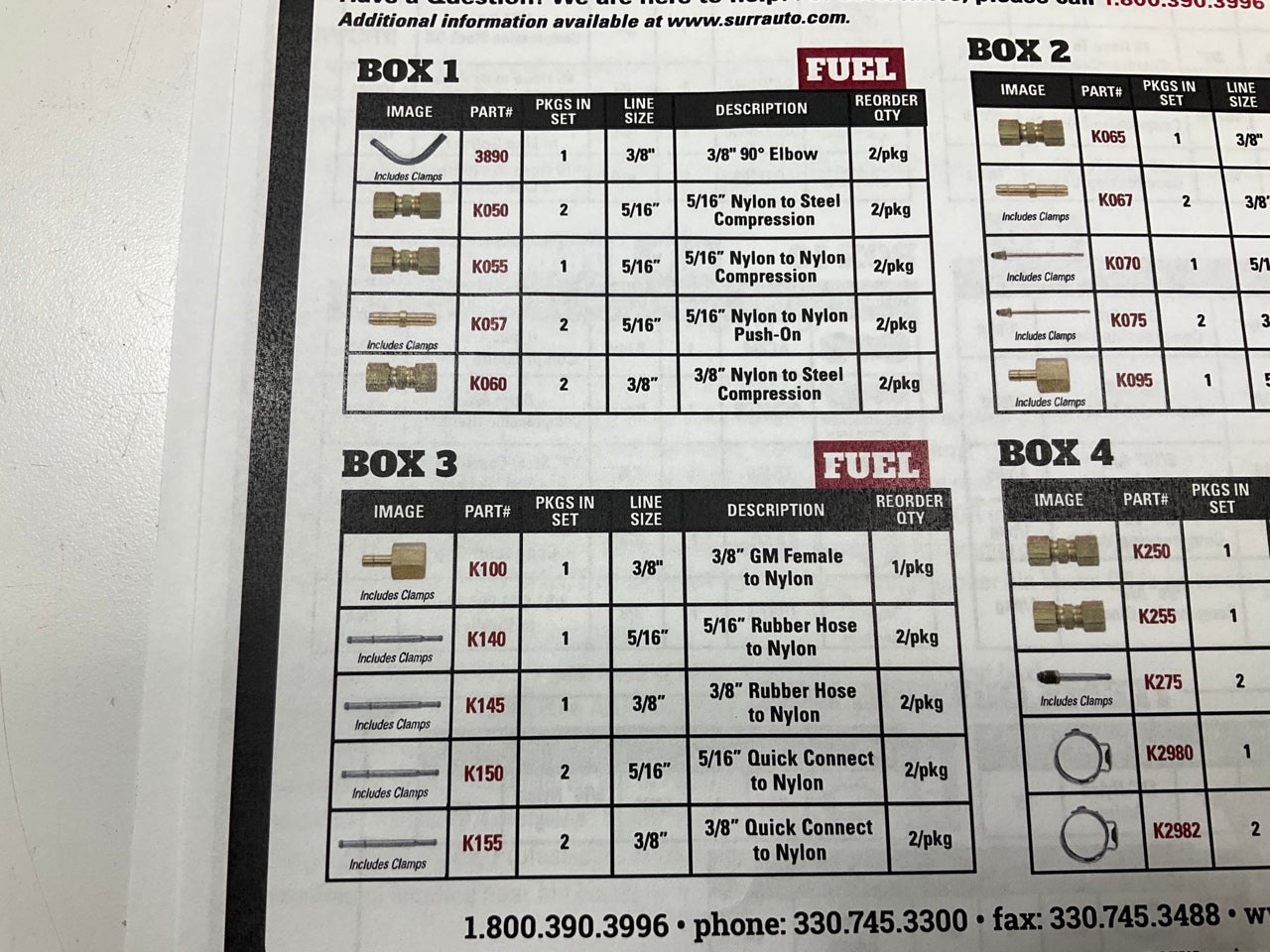 SUR-R POG1 Fuel A/C, Tubing Tube Fittings Repair Kit, Inventory Assortment Pack