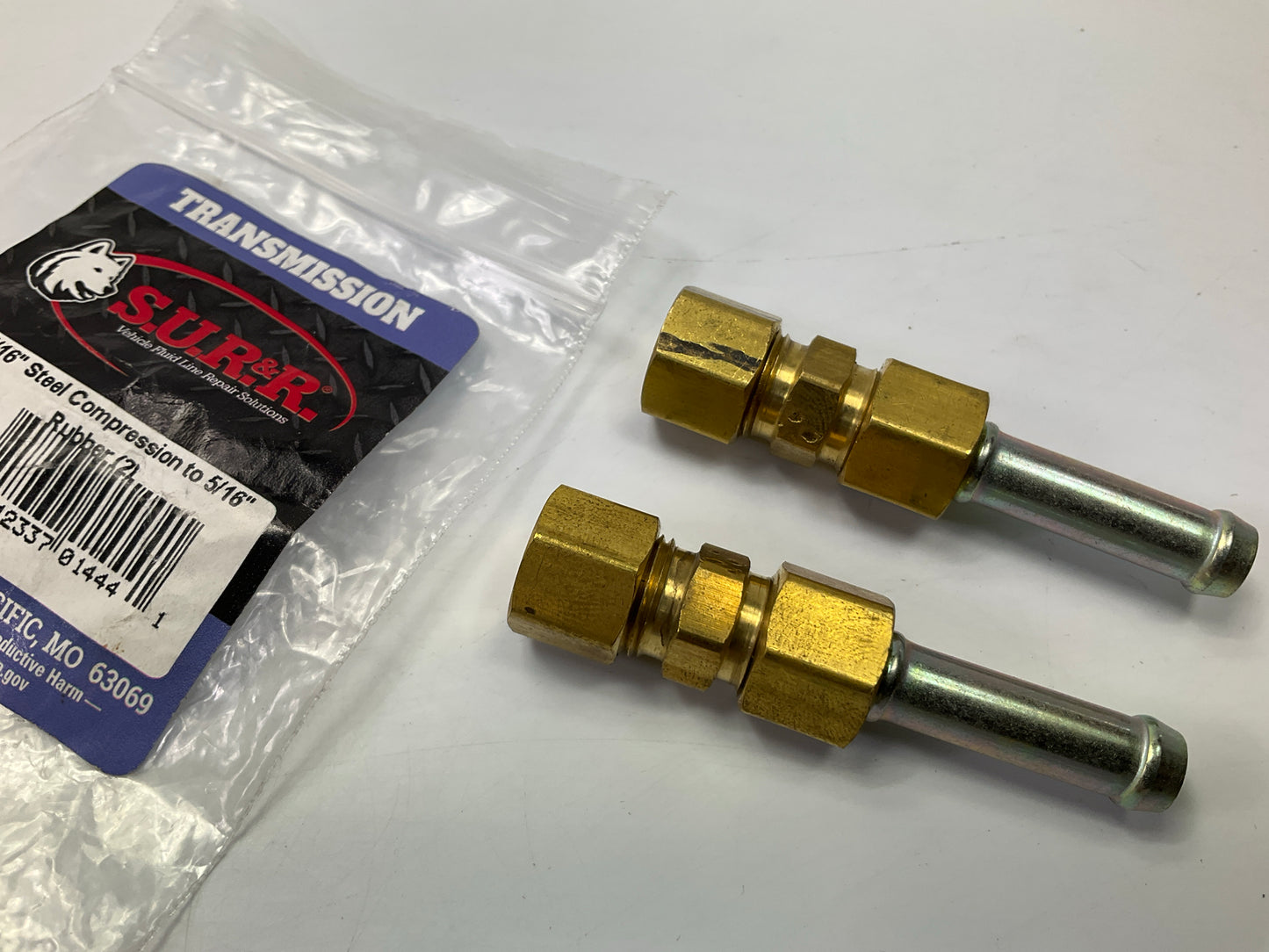 (2) Sur&R TR405 Line Adapter Fittings 5/16'' Steel Compression To 5/16'' Rubber