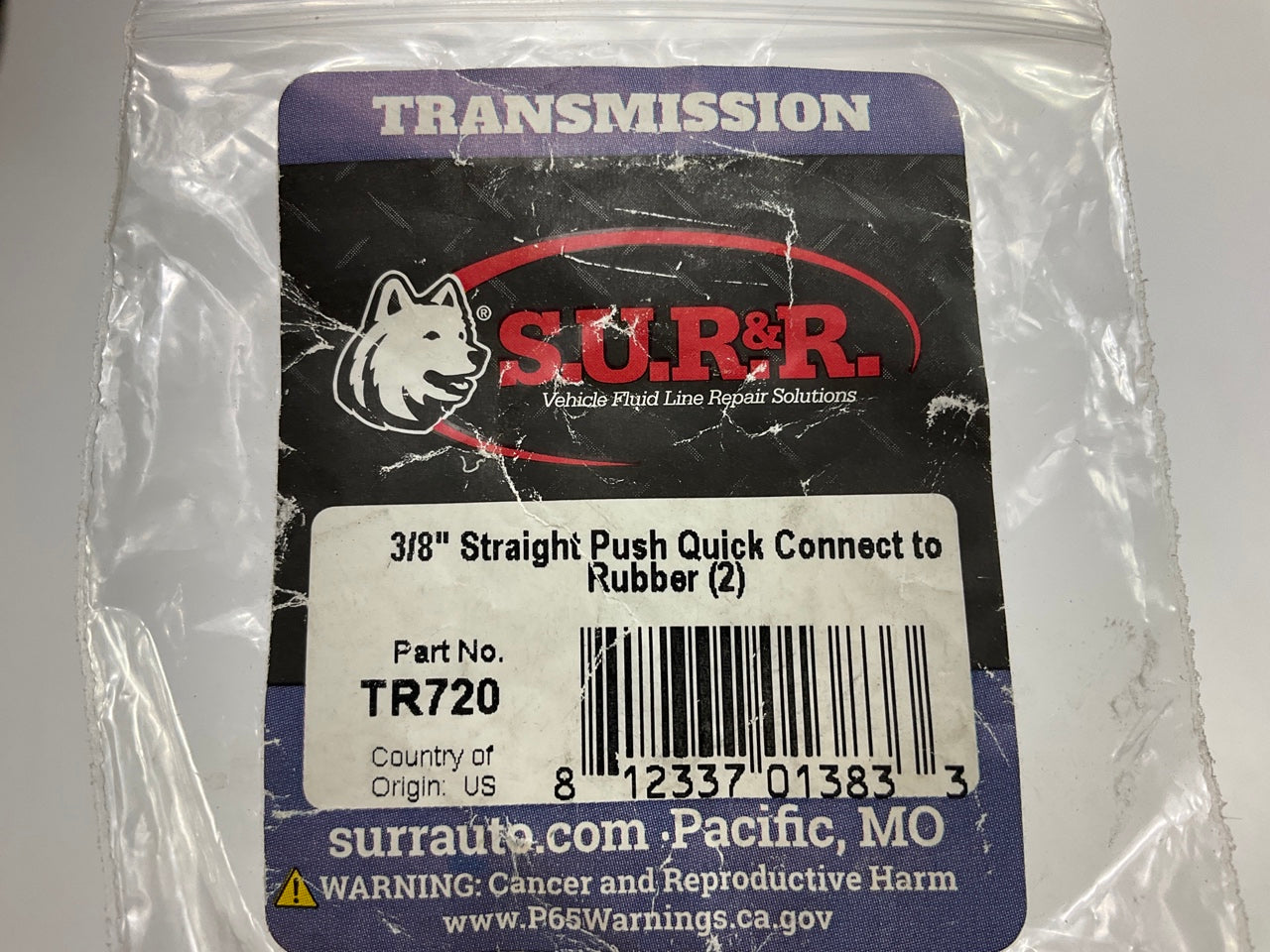 SUR & R TR720 3/8'' Straight Push Quick Connect To Rubber Fitting Connector