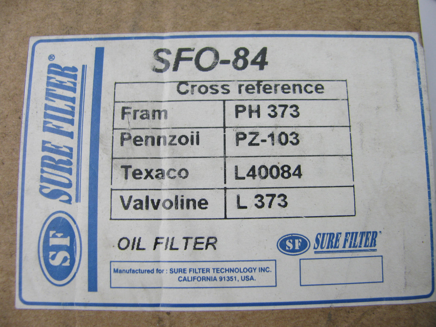Sure Filter SF0-84 Engine Oil Filter - Full-Flow Lube Spin-on