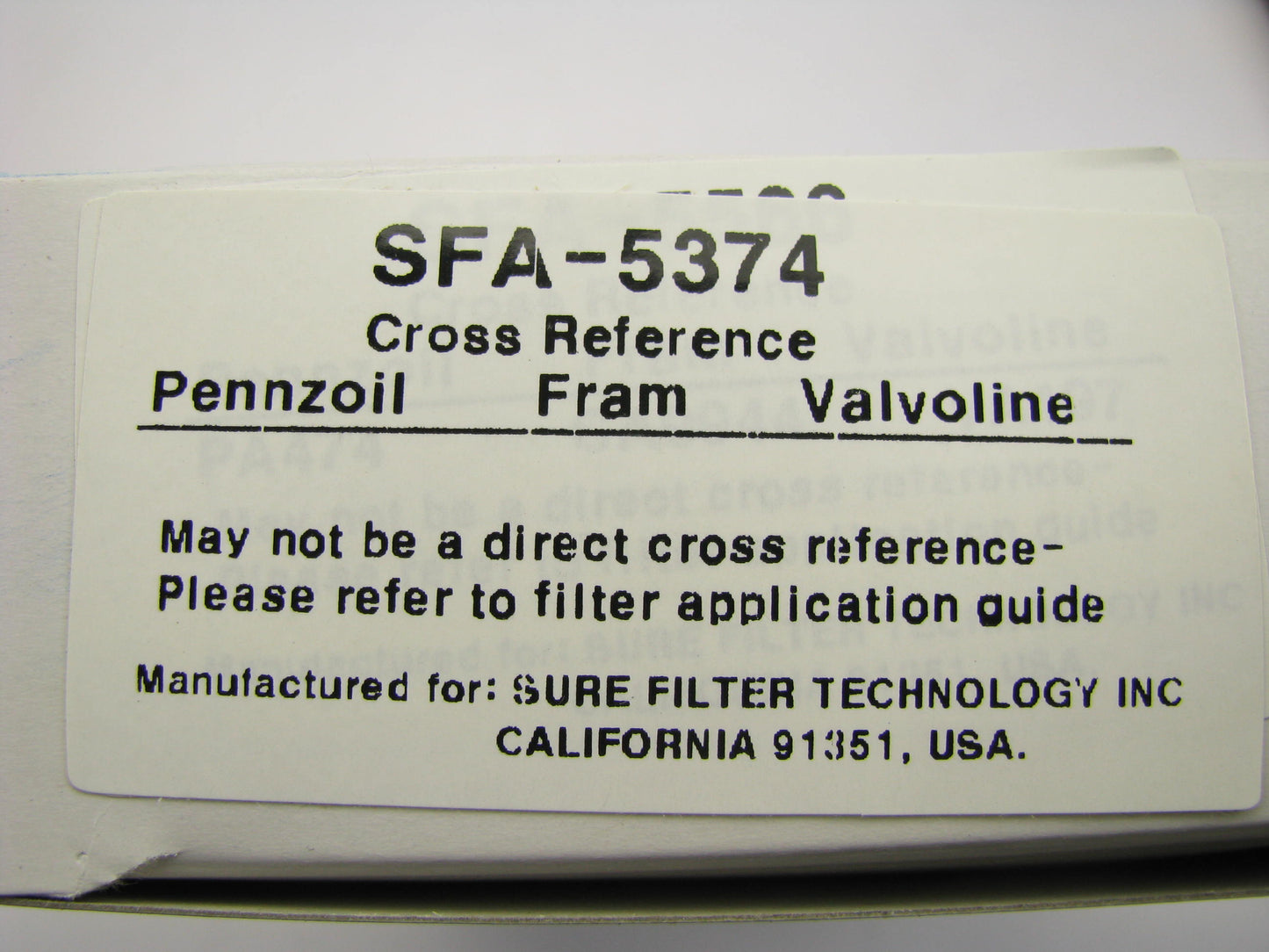 Sure Filter SFA-5374 Air Filter Replaces: 46875 A45443 2822 AF7997 AF1286