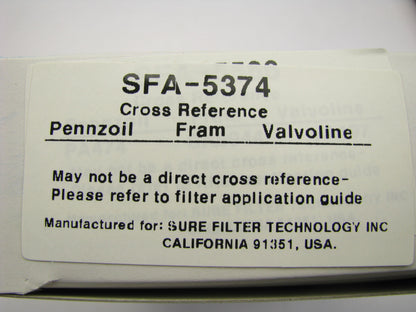 Sure Filter SFA-5374 Air Filter Replaces: 46875 A45443 2822 AF7997 AF1286