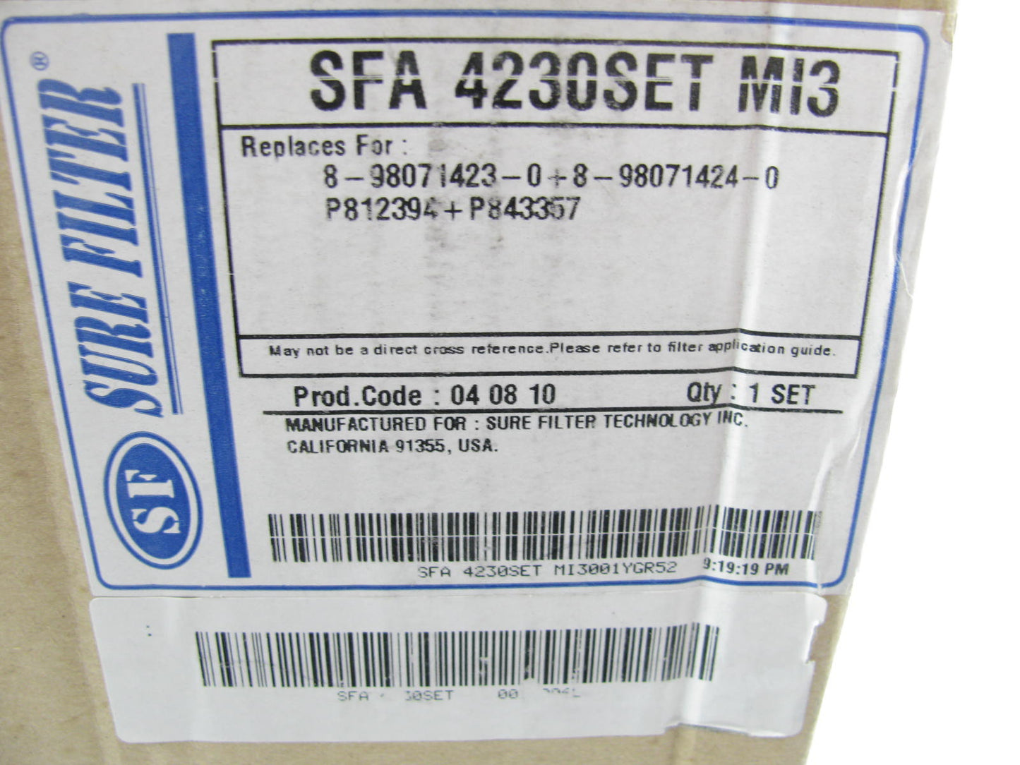 Sure Filter SFA4230SET Air Filter Set Replaces 8-98071423-0 + 8-98071424-0