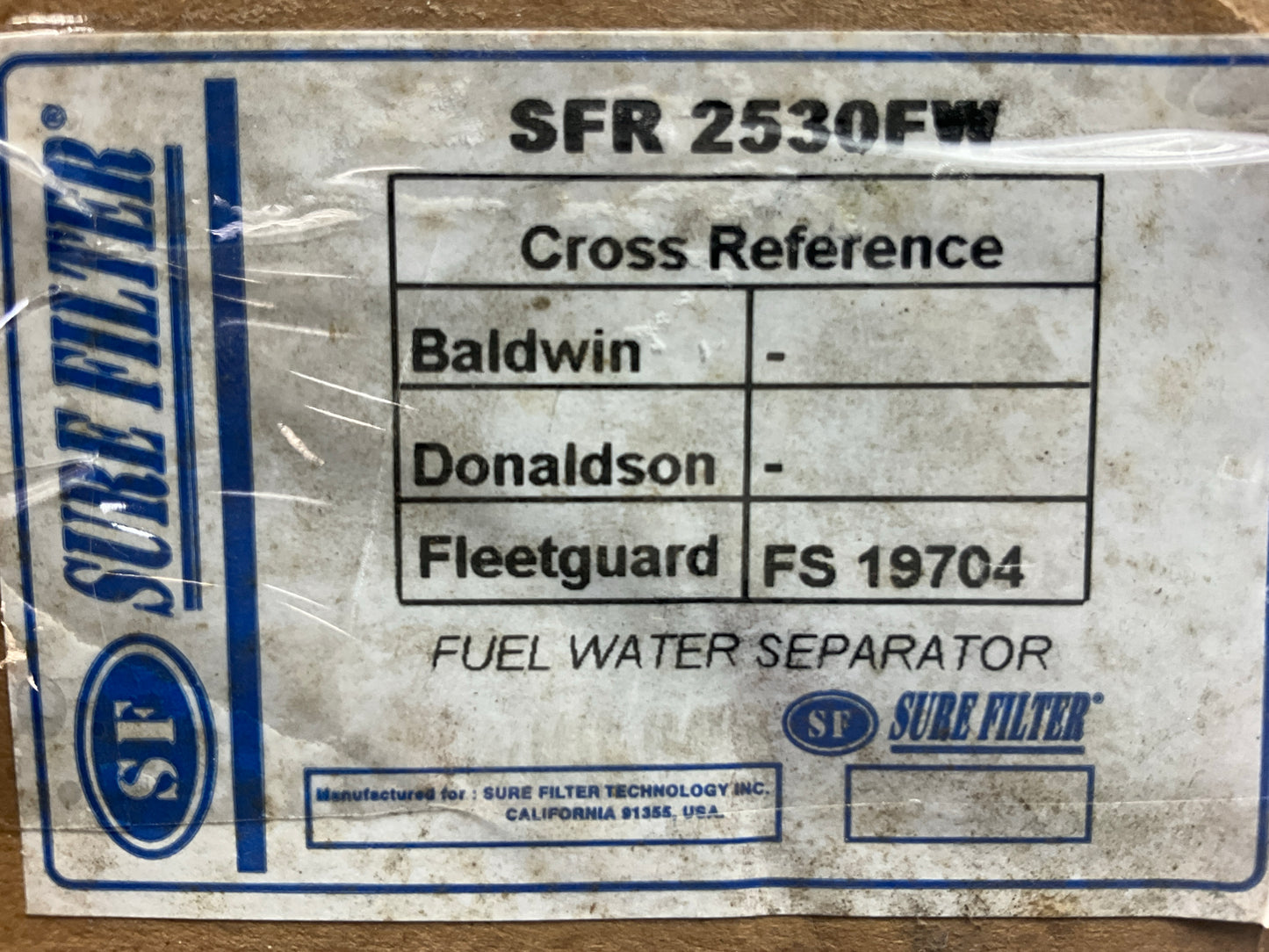 Sure Filter SFR2530FW Diesel Fuel Water Separator Filter - Replaces Wix 33968
