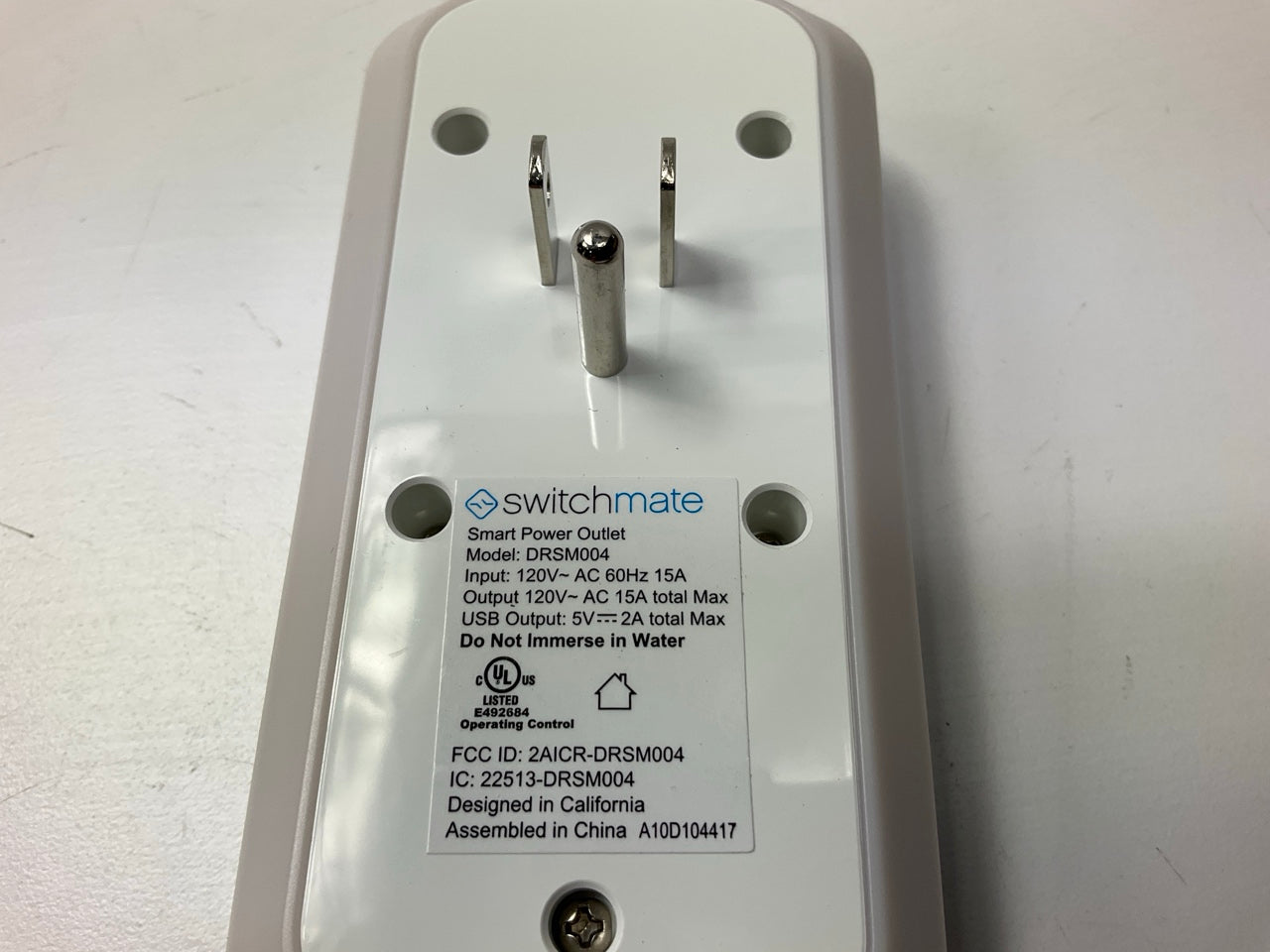 OPEN BOX - Smart Home Switchmate Dual Smart Power Outlet W/ 2 USB Ports, White