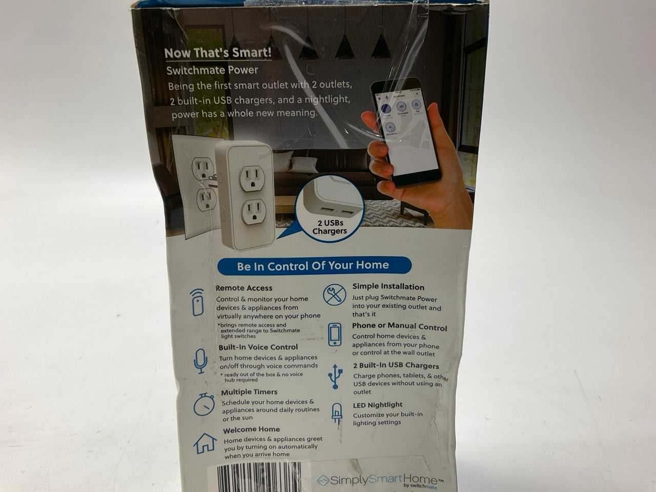 OPEN BOX - Smart Home Switchmate Dual Smart Power Outlet W/ 2 USB Ports, White