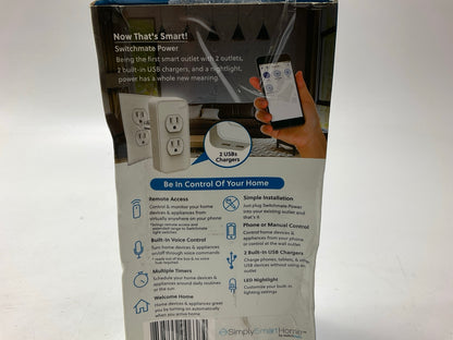 OPEN BOX - Smart Home Switchmate Dual Smart Power Outlet W/ 2 USB Ports, White