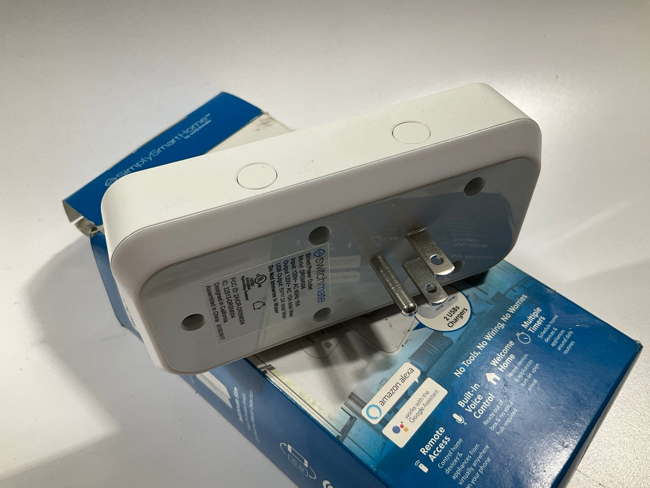 SimplySmartHome By Switchmate Dual Smart Power Outlet W/ 2 USB Ports, White
